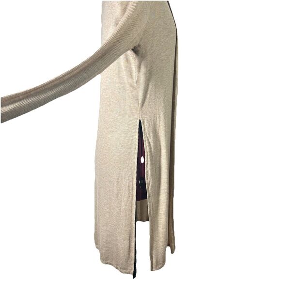 Joah Brown Luna Ribbed Open Front Duster Cardigan Sz S/M Tan Side Slits Boho - Picture 9 of 14